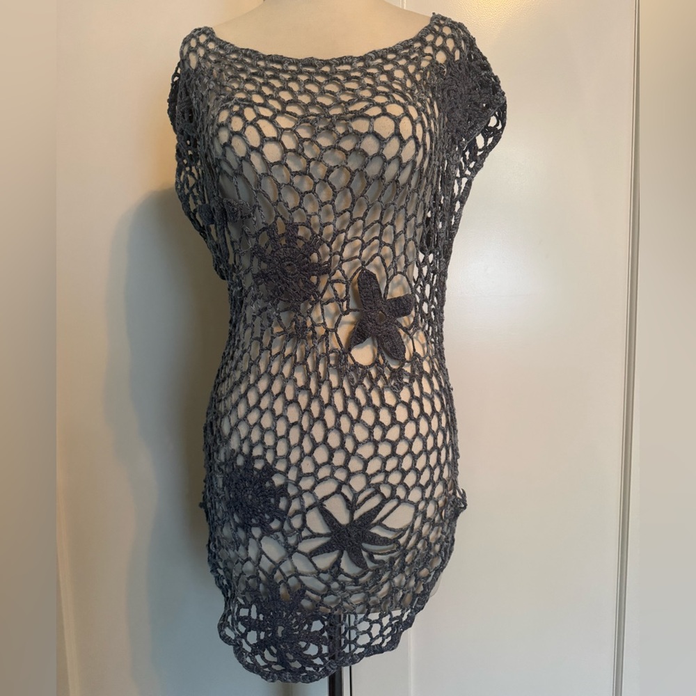 Free People slate blue Crochet coverup